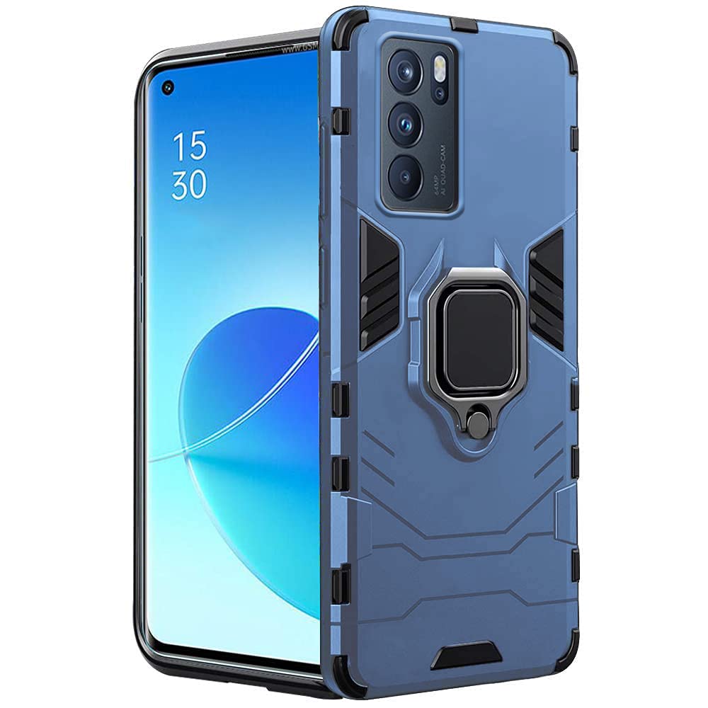 Protect Tough Armor Oppo Reno 6 Pro 5G Bumper Back Case Cover | Ring Holder & Kickstand in-Built | 360 Degree Protection Back Case Cover
