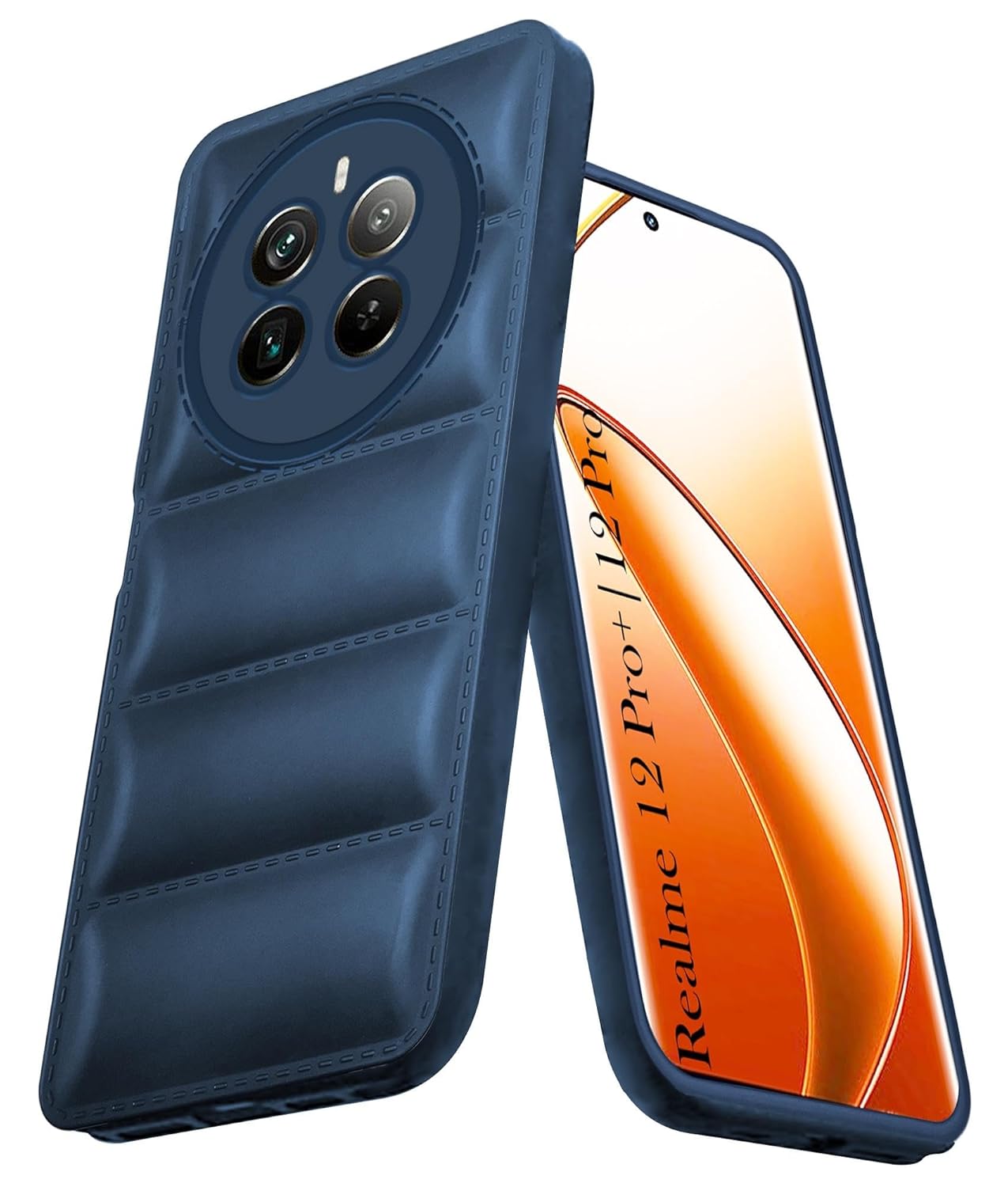 Protect Back Cover Case for Realme 12 Pro Plus | Realme 12 Pro Puffer Cushion Wave Design | Camera Protection