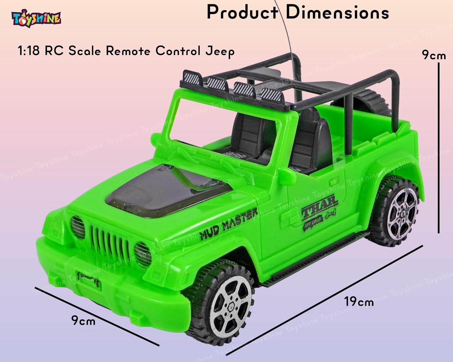 Toyshine 1:18 RC Scale Remote Control Rechargeable Wireless Toy Jeep with Lights
