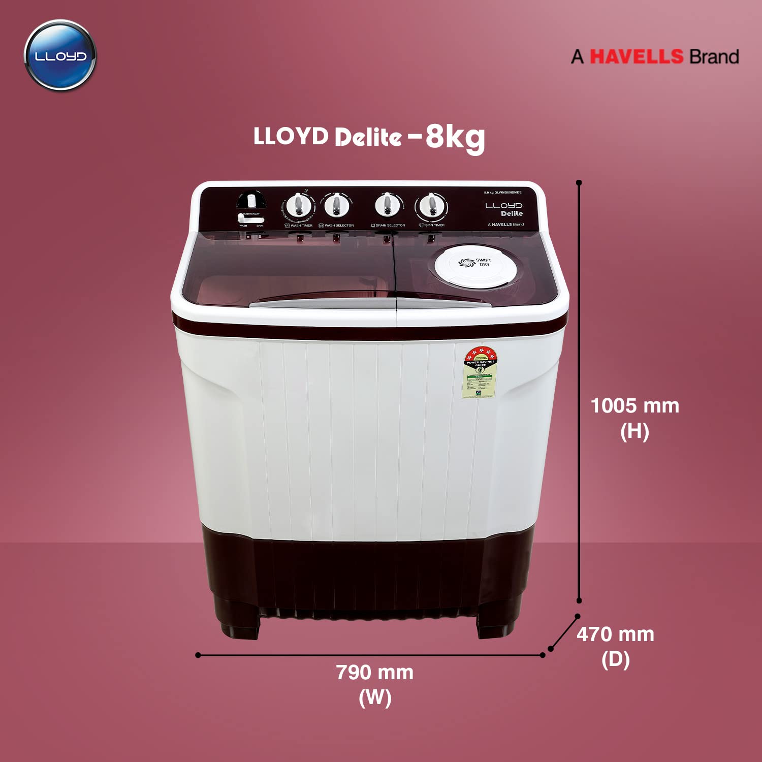 Havells-Lloyd 8.0 Kg Semi Automatic Top Load Washing Machine