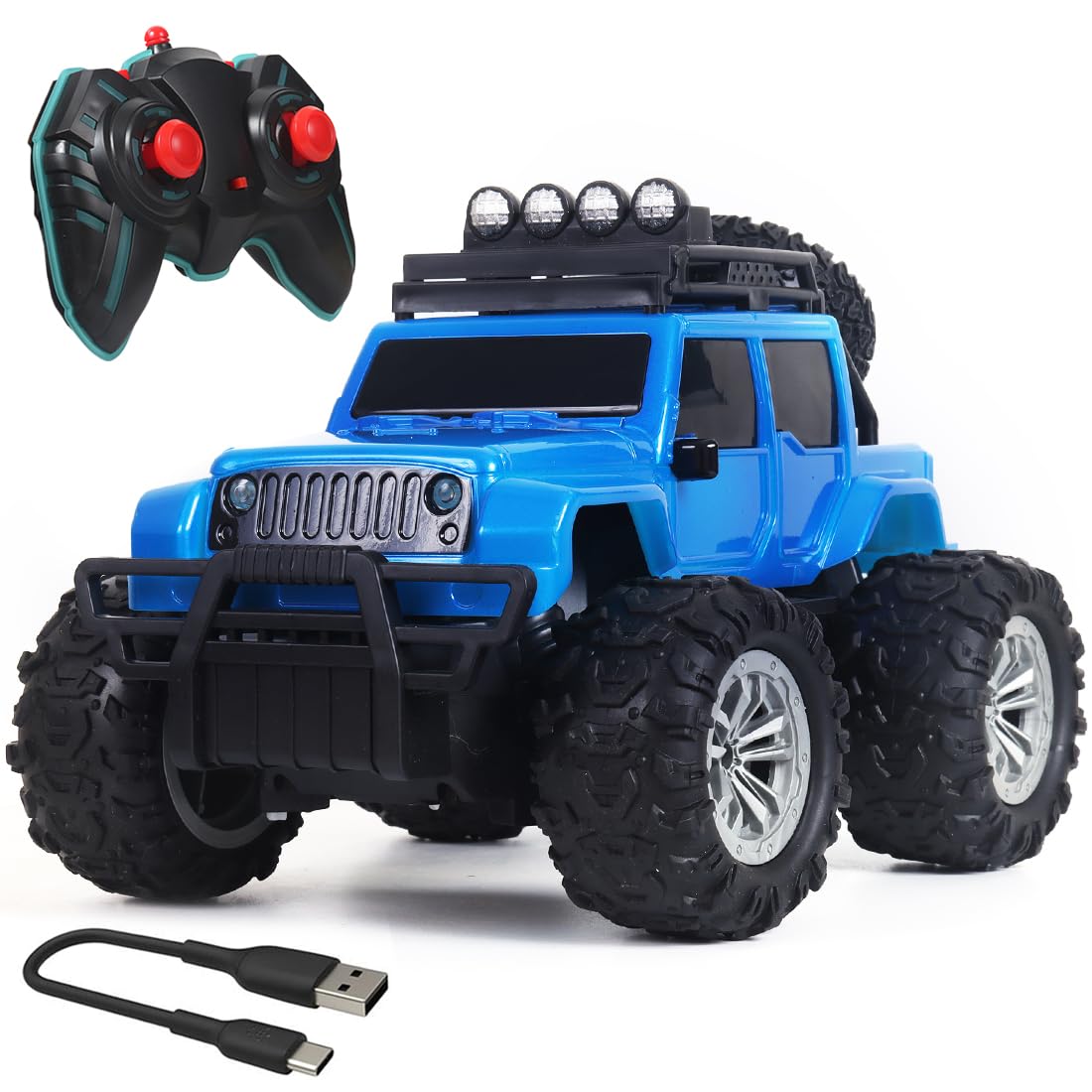 Wembley Monster Truck Remote Control Rc Car Offroad High Speed Racing Car For Kids With 2 Speed And 4 Headlight Modes