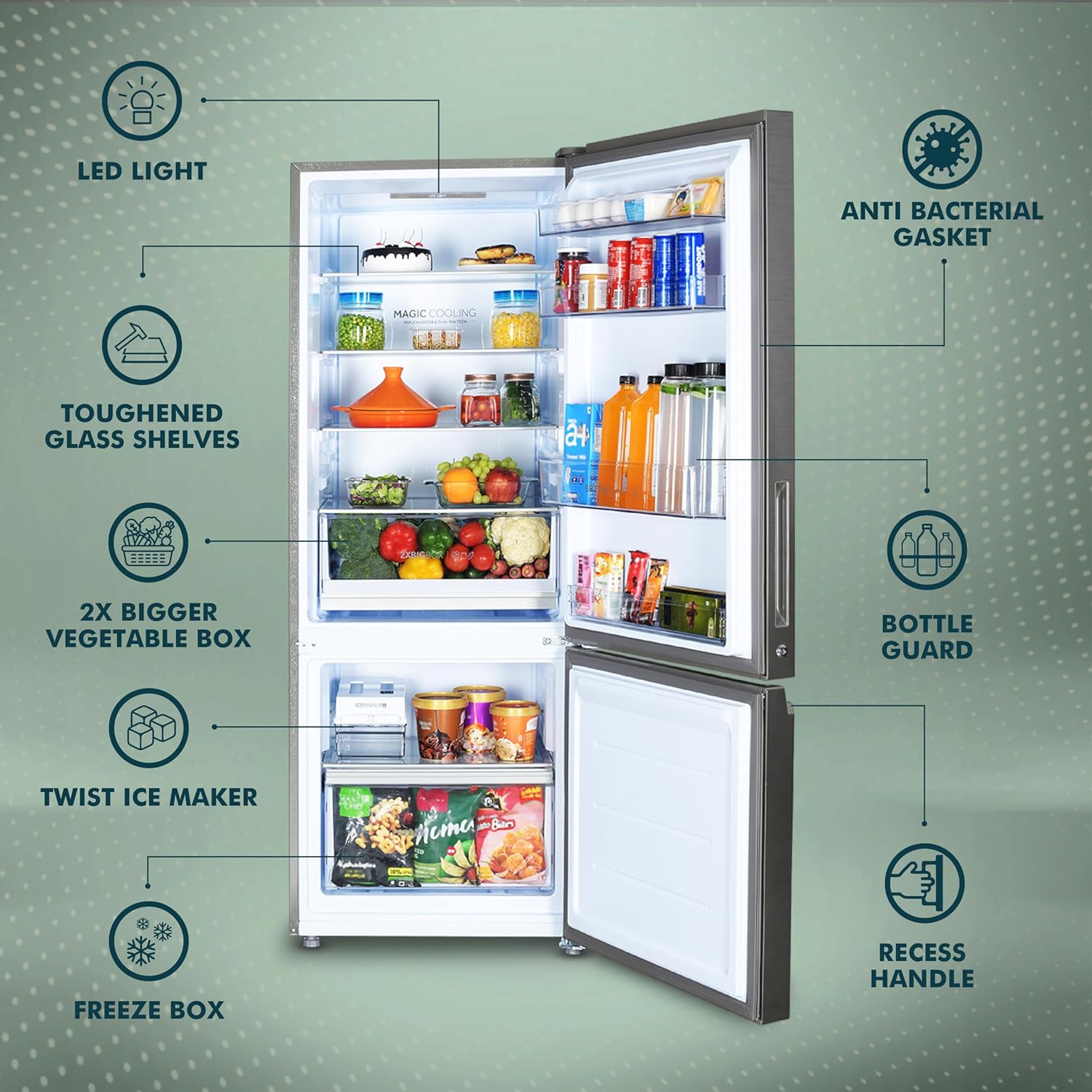 Haier 325 L, 3 Star, Convertible 14-in-1 Triple Inverter Double Door Refrigerator