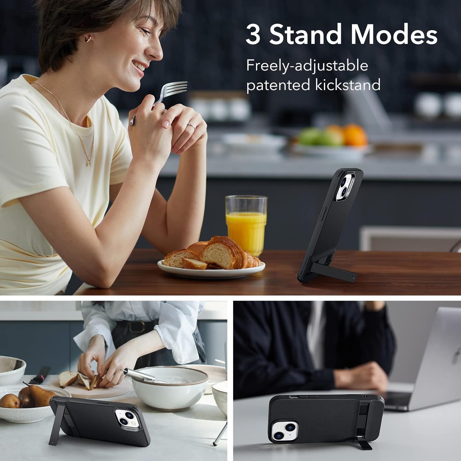 Protect for iPhone 14 Cover with Adjustable Stand, Military-Grade Drop Protection, 3 Stand Modes, TPU, Supports Wireless Charging, Boost Slim Patented Metal Kickstand Phone Back Case