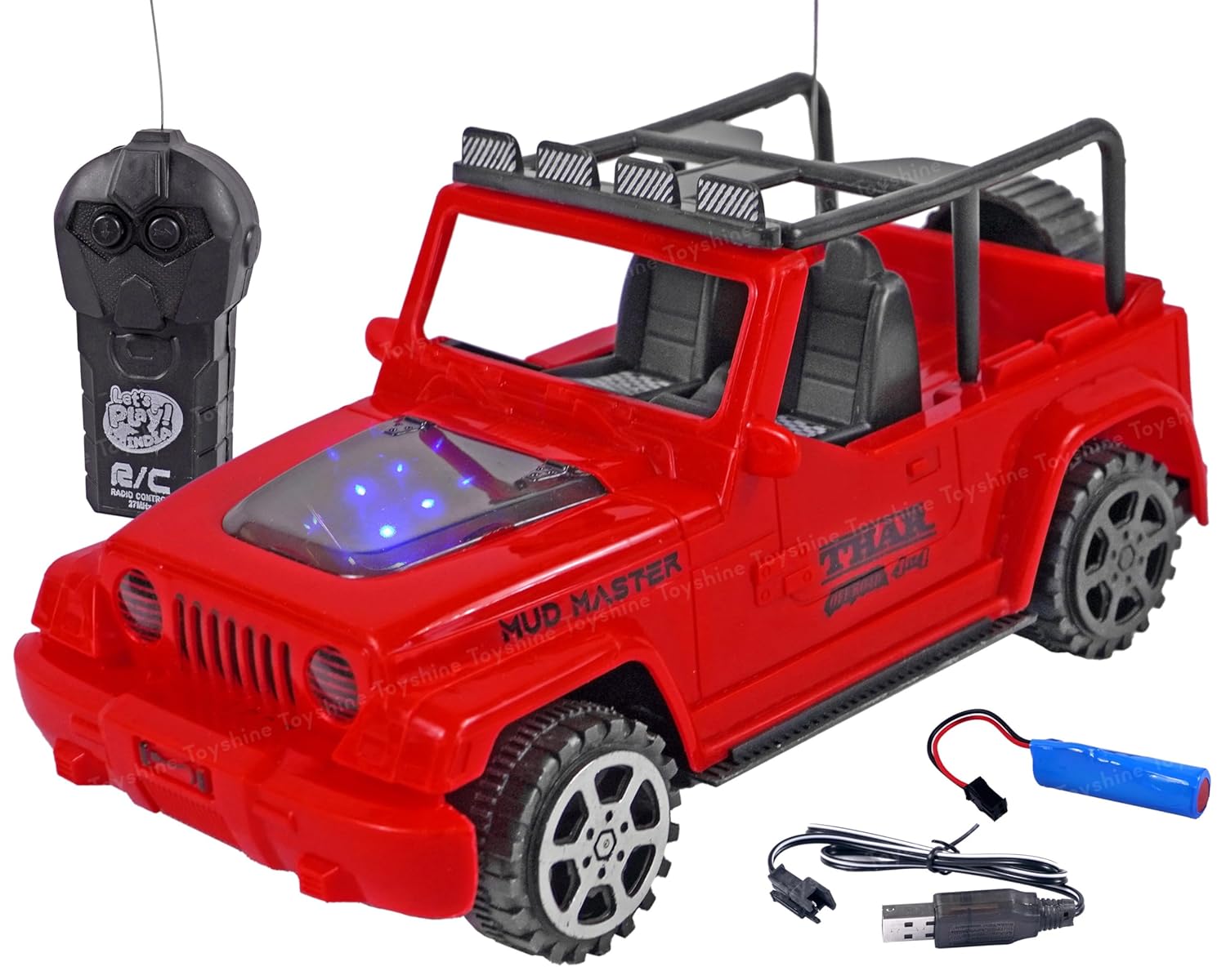 Toyshine 1:18 RC Scale Remote Control Rechargeable Wireless Toy Jeep with Lights