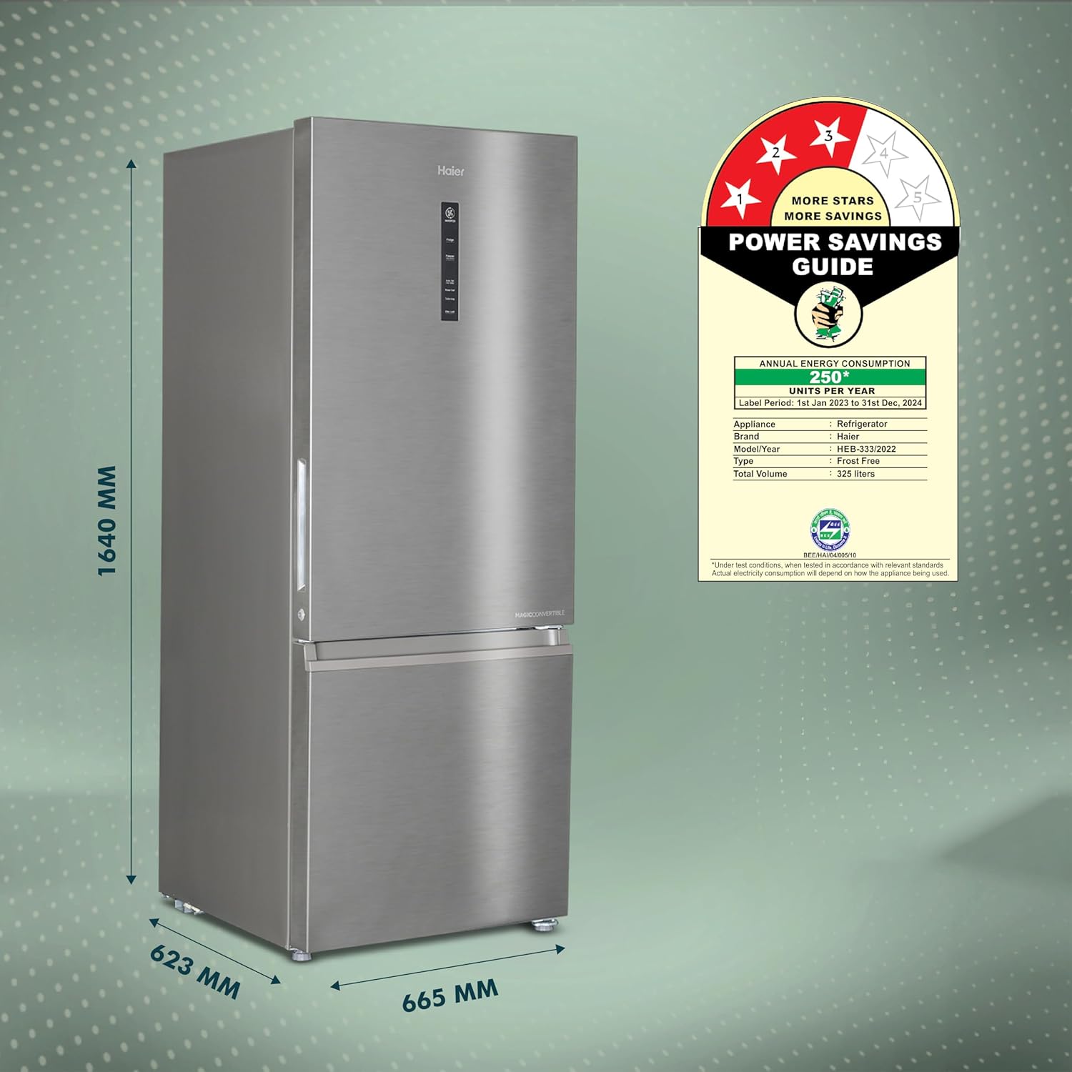 Haier 325 L, 3 Star, Convertible 14-in-1 Triple Inverter Double Door Refrigerator