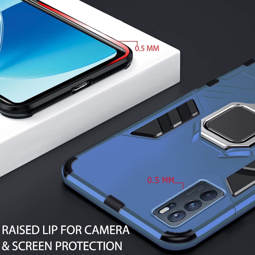 Protect Tough Armor Oppo Reno 6 Pro 5G Bumper Back Case Cover | Ring Holder & Kickstand in-Built | 360 Degree Protection Back Case Cover