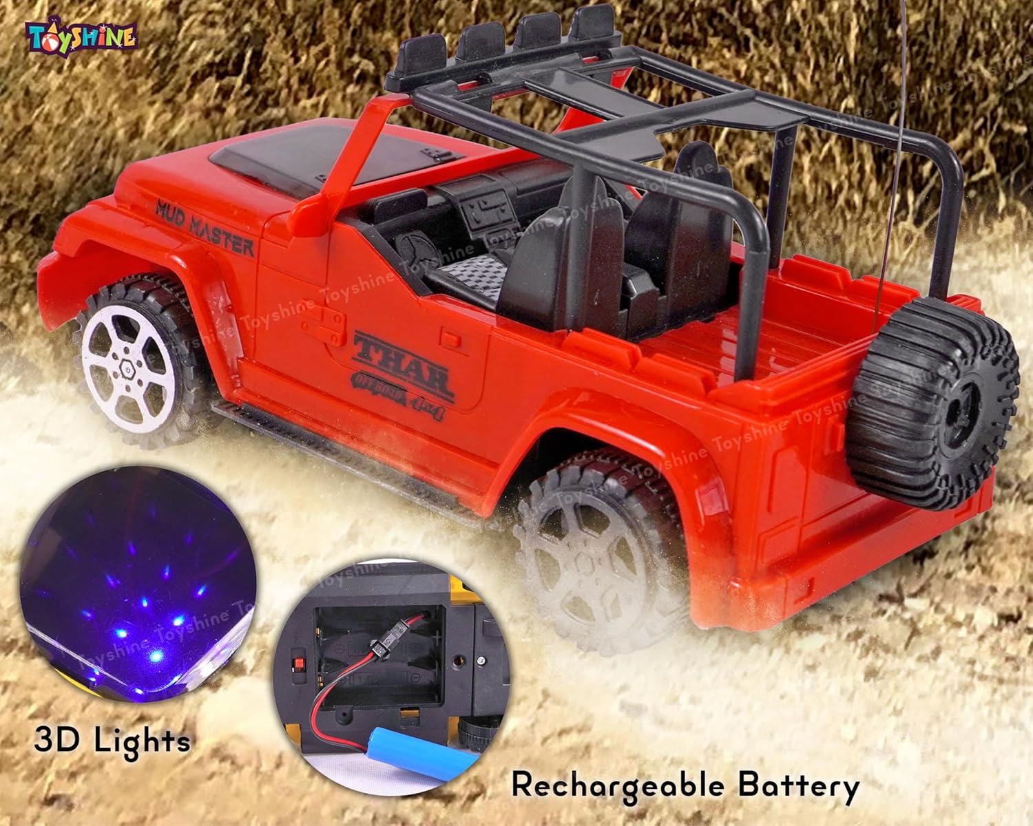 Toyshine 1:18 RC Scale Remote Control Rechargeable Wireless Toy Jeep with Lights