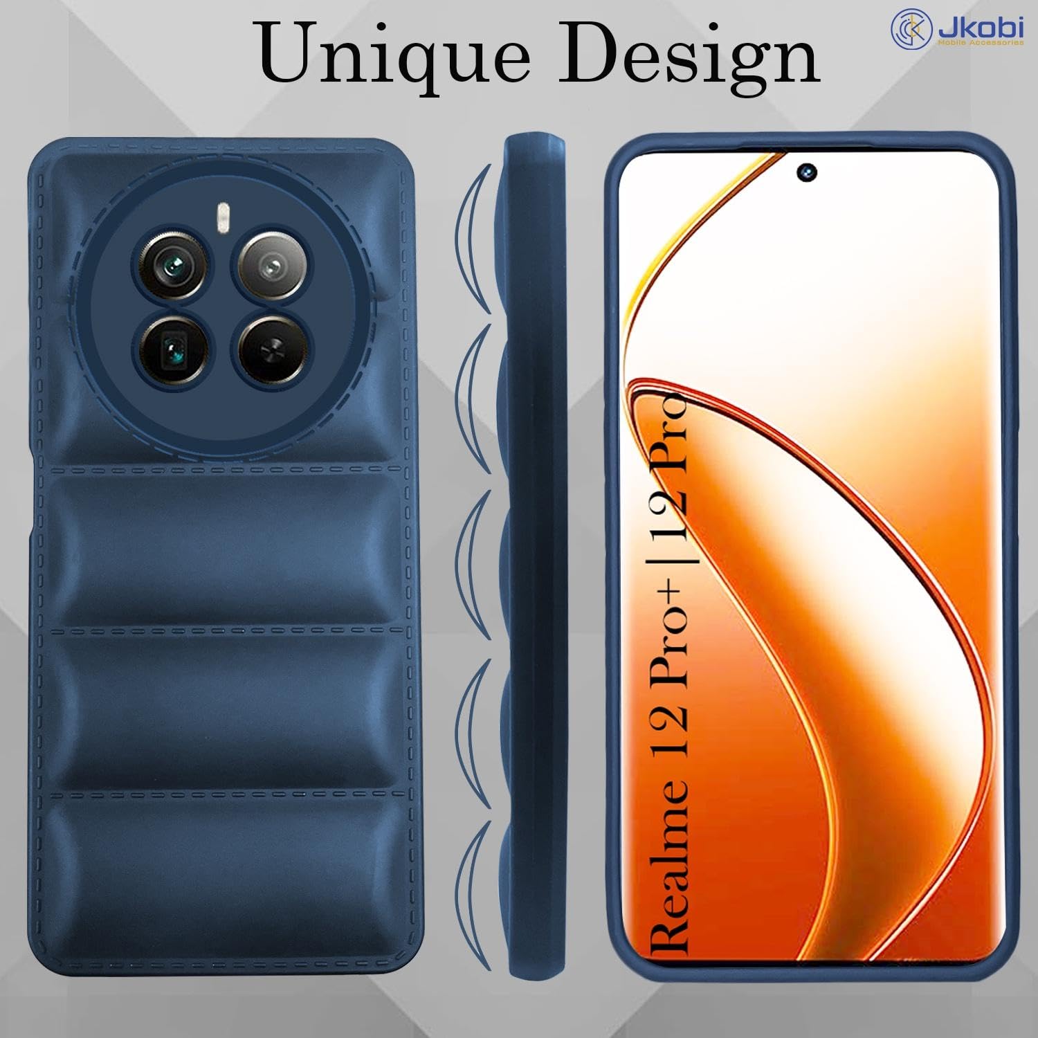 Protect Back Cover Case for Realme 12 Pro Plus | Realme 12 Pro Puffer Cushion Wave Design | Camera Protection