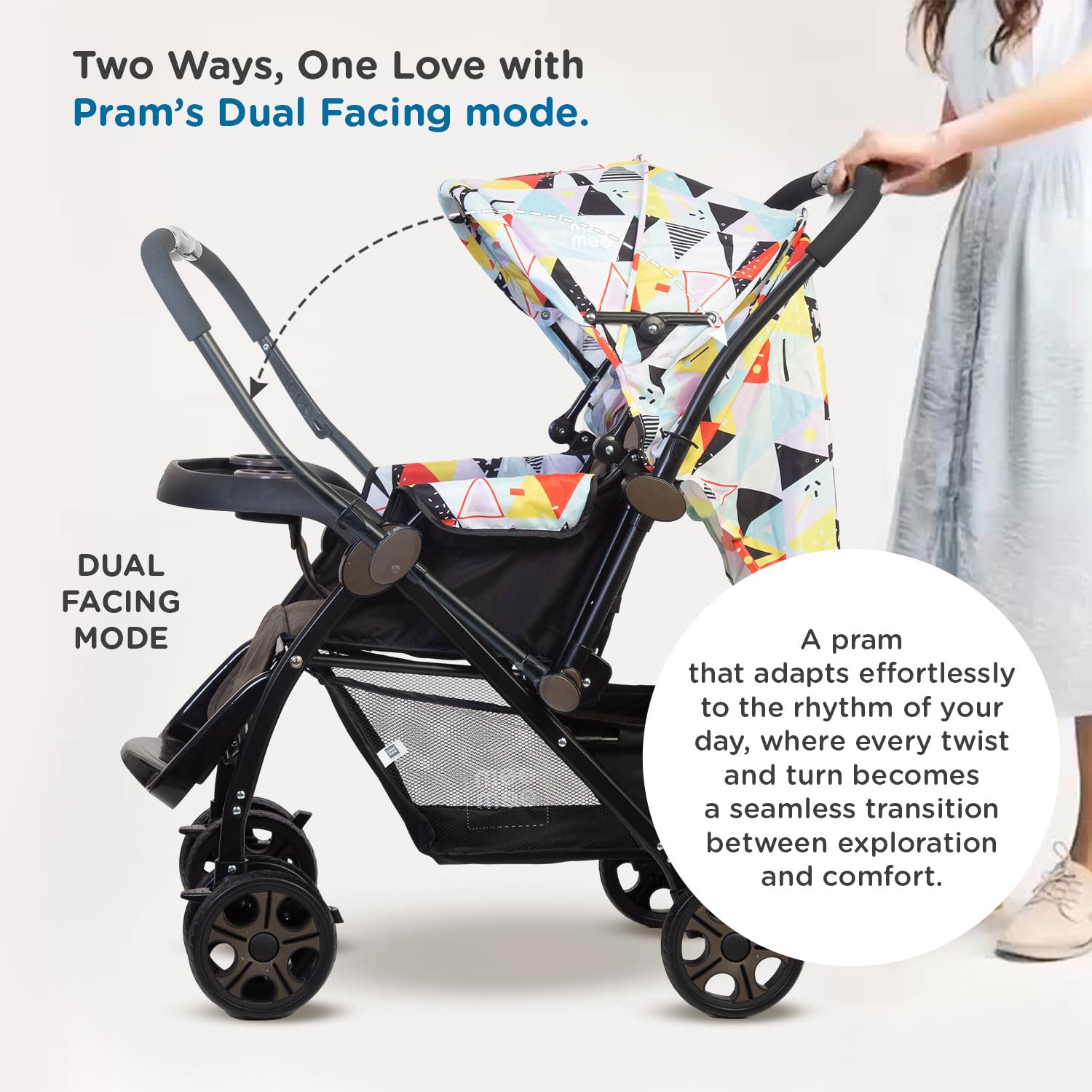 Mee Mee Cozy Cruise Baby Stroller/ Pram | Premium Pram, Easily Foldable with 5 Point Safety Harness, One Hand Fold, Multi Level Recline Cushioned Seat, Canopy & Footrest | Fully Rotating