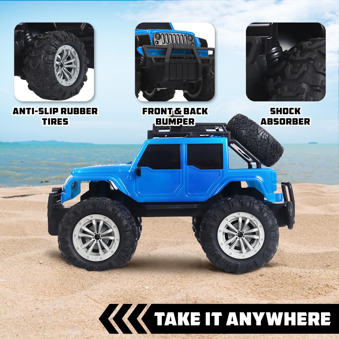 Wembley Monster Truck Remote Control Rc Car Offroad High Speed Racing Car For Kids With 2 Speed And 4 Headlight Modes