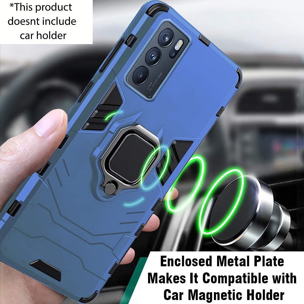 Protect Tough Armor Oppo Reno 6 Pro 5G Bumper Back Case Cover | Ring Holder & Kickstand in-Built | 360 Degree Protection Back Case Cover