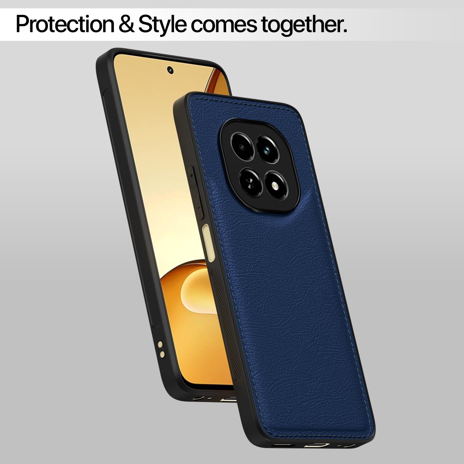 Protect Flexible Pu Leather | Full Camera Protection | Raised Edges | Super Soft-Touch | Bumper Case for Realme C63 5G