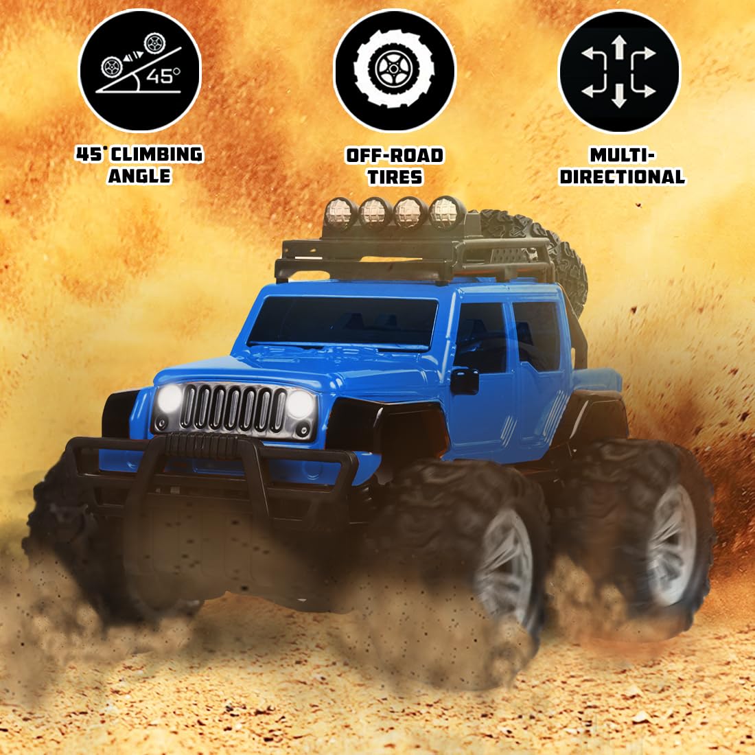 Wembley Monster Truck Remote Control Rc Car Offroad High Speed Racing Car For Kids With 2 Speed And 4 Headlight Modes