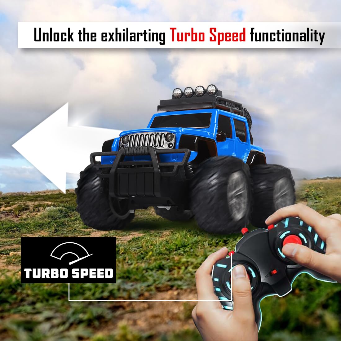 Wembley Monster Truck Remote Control Rc Car Offroad High Speed Racing Car For Kids With 2 Speed And 4 Headlight Modes