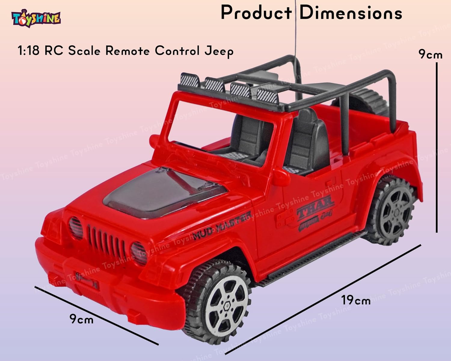 Toyshine 1:18 RC Scale Remote Control Rechargeable Wireless Toy Jeep with Lights