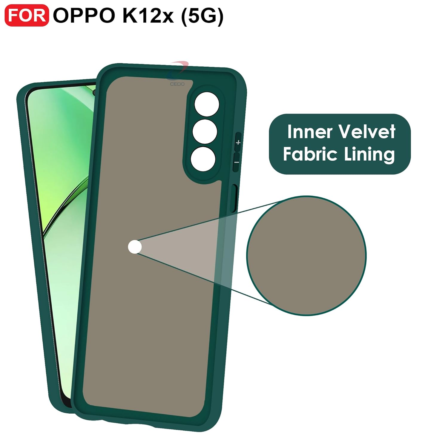 Protect Oppo K12x (5G) Back Cover | Camera Bump Protection & Inner Velvet Fabric Lining | Ultra Slim Matte Soft Rubberised Case Cover