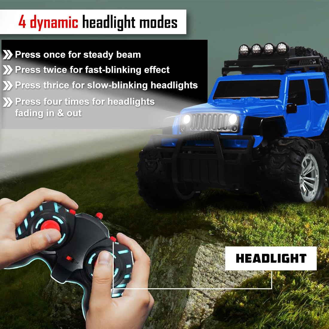 Wembley Monster Truck Remote Control Rc Car Offroad High Speed Racing Car For Kids With 2 Speed And 4 Headlight Modes