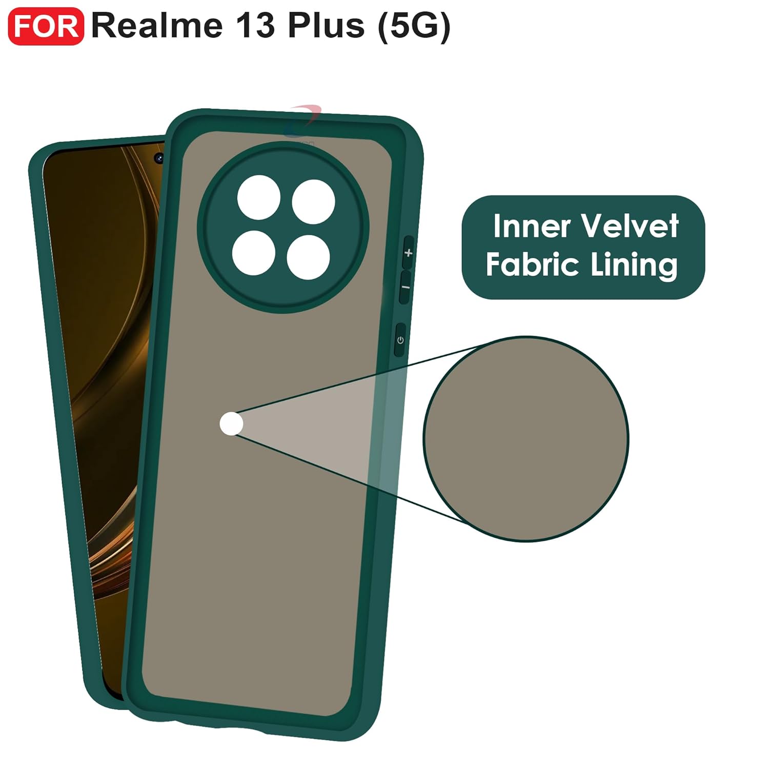Protect Realme 13 Plus (5G) Back Cover | Camera Bump Protection & Inner Velvet Fabric Lining | Ultra Slim Matte Soft Rubberised Case Cover