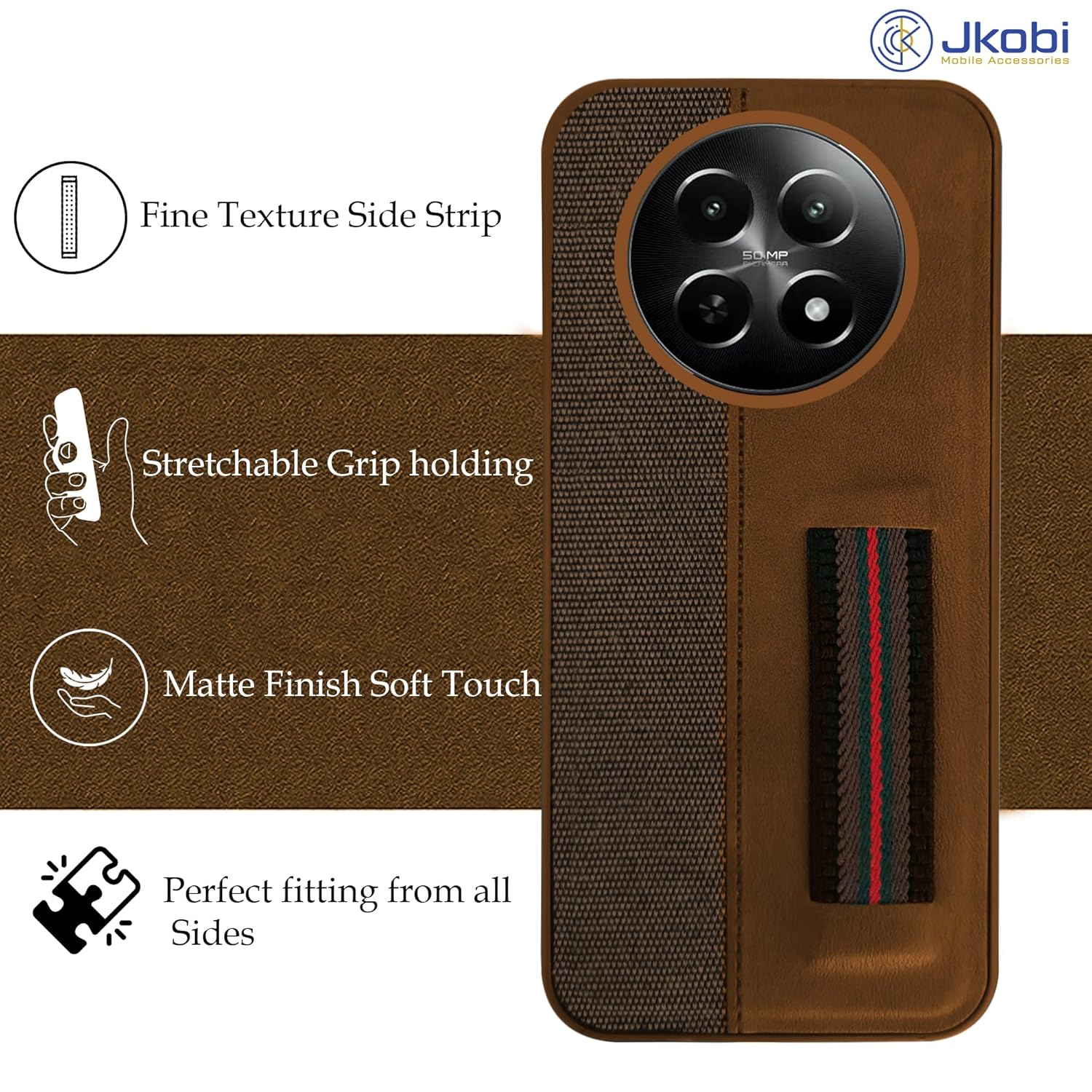 Protect Back Cover Case for Realme Narzo 70x 5G (Professional PU Leather | Strip Chain Holder Socket )