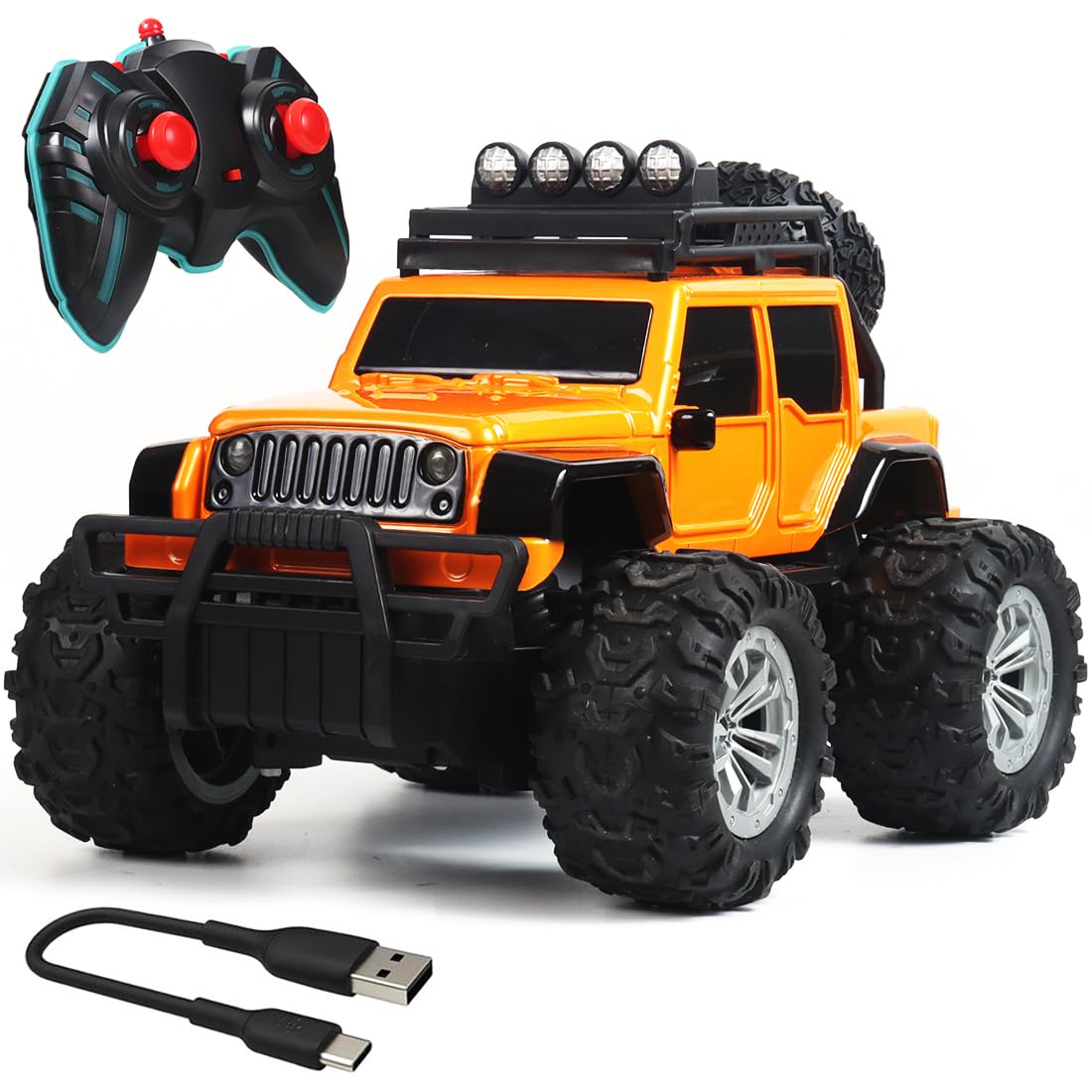 Wembley Monster Truck Remote Control Rc Car Offroad High Speed Racing Car For Kids With 2 Speed And 4 Headlight Modes