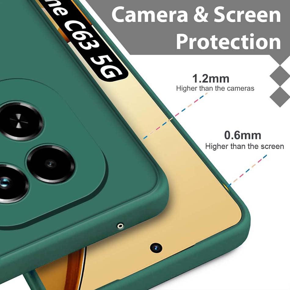 Protect Back Cover for Realme C63 5G | Matte Soft Silicon Flexible | Camera Bump Protection | All Side Shock Proof Rubberised Back Case