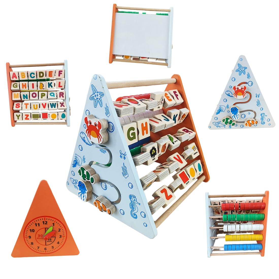 Wembley 5 in 1 Wooden Montessori Learning Educational Activity Toys for 1+ Year Old Baby Boy Girl | Learn Alphabet, Abacus, Writing Drawing,