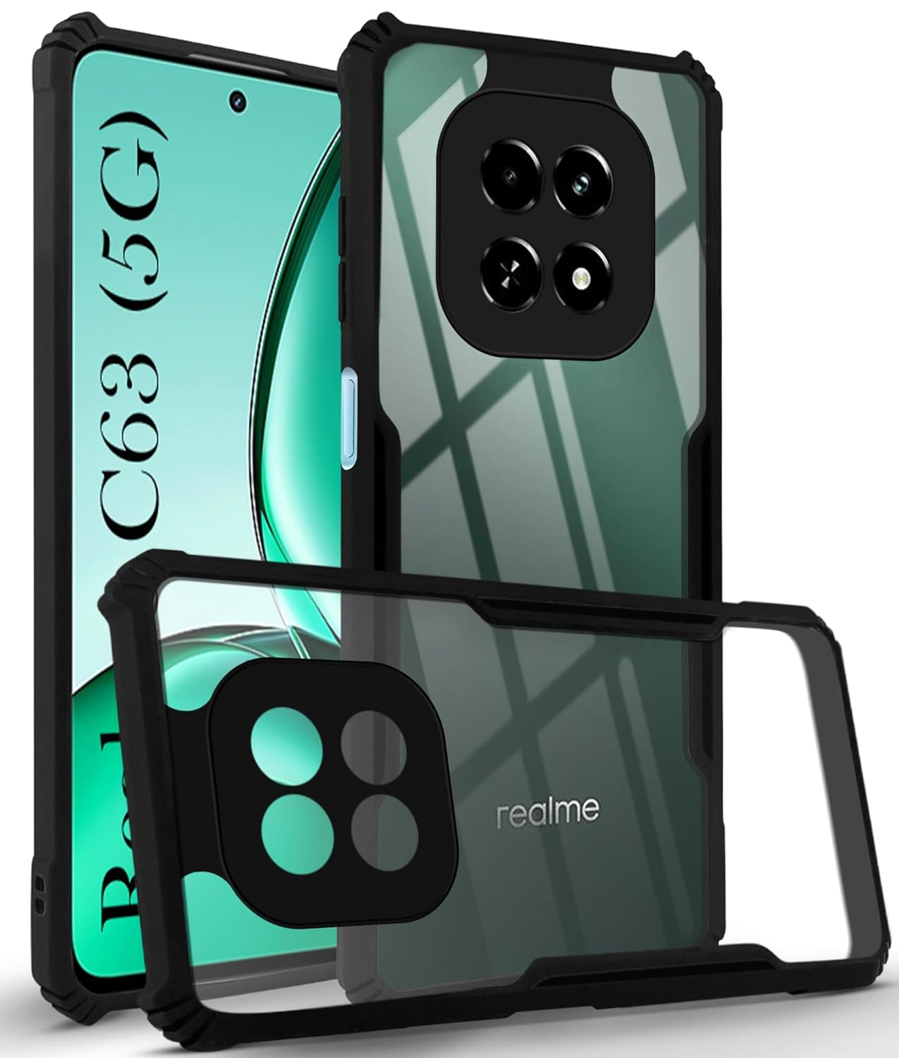 Protect Back Cover Case for Realme C63 5G (Shockproof with Polycarbonate Clear Panel | Professional Black)