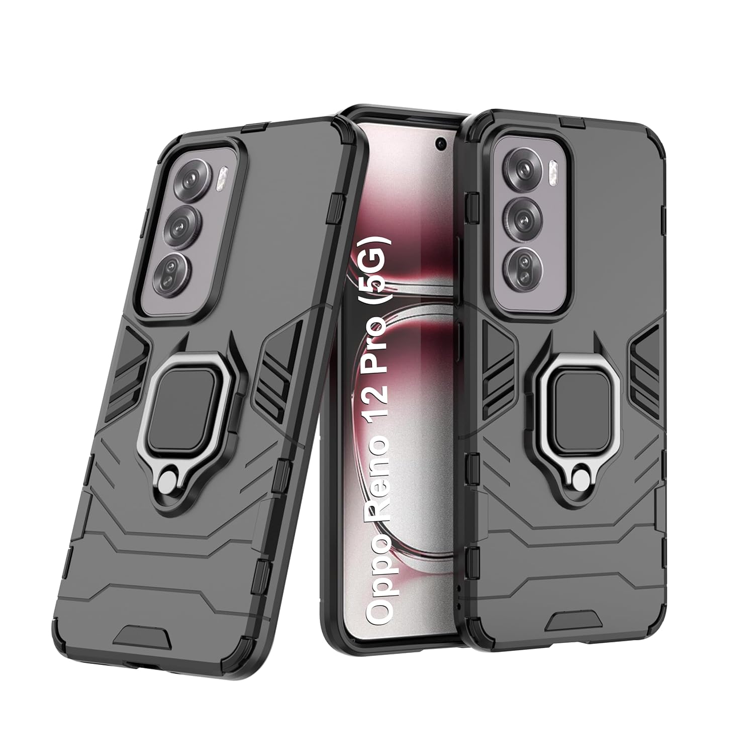 Protect Rugged Oppo Reno 12 Pro (5G) Kickstand Case | Built-in Stand Rotating Ring Holder | Military Grade Armor Bumper Back Cover