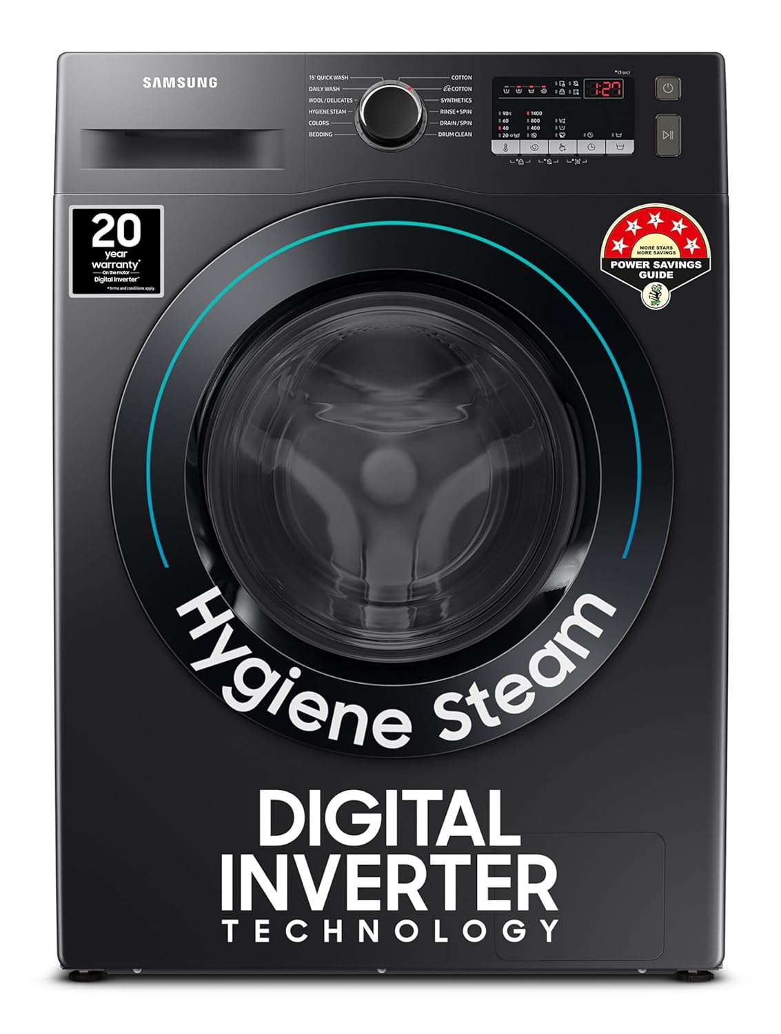 Samsung 9 kg, 5 Star, Hygiene Steam with Inbuilt Heater, Digital Inverter, Fully-Automatic Front Load Washing Machine