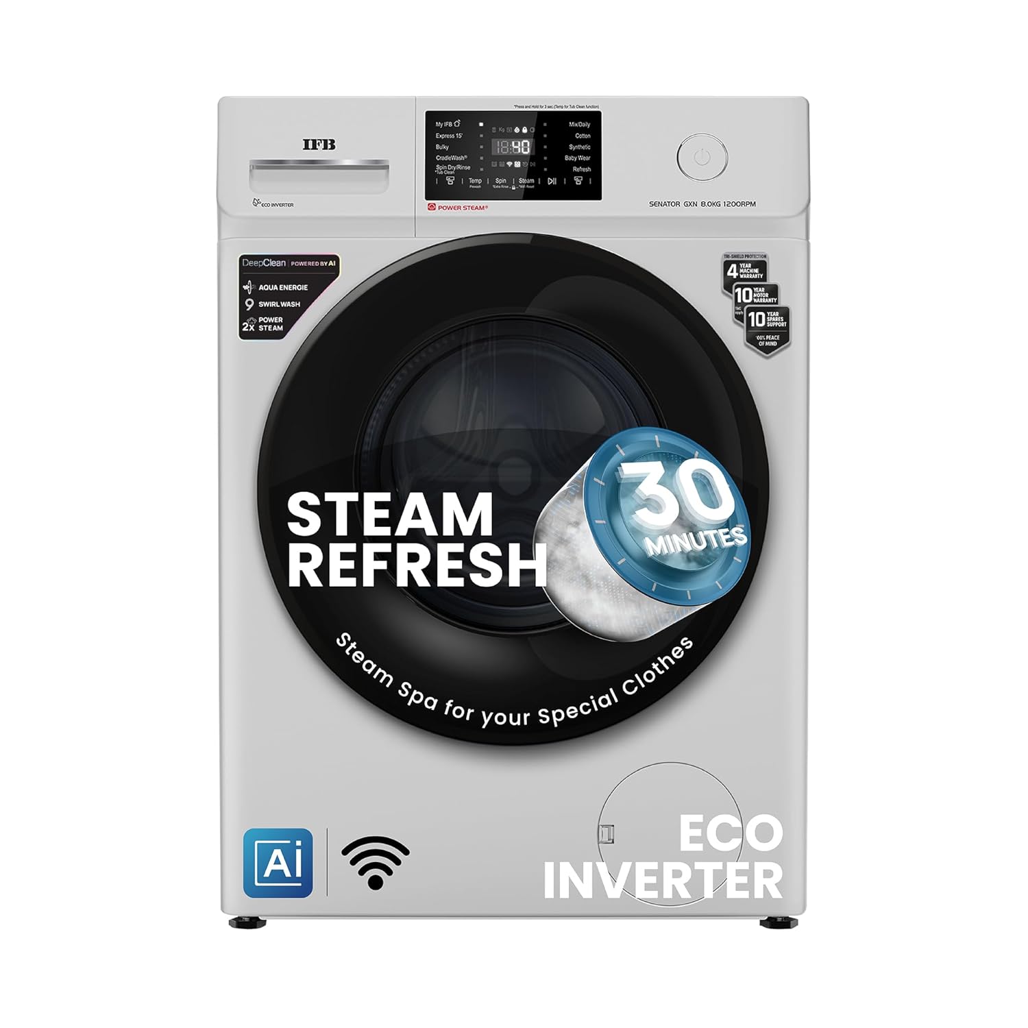 IFB 8 Kg 5 Star Powered by AI with 9 Swirl Wash, WiFi, Fully Automatic Front Load Washing Machine