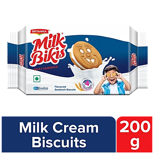 Britannia Milk Bikis Milk Cream Biscuits | 200gm Each | Pack of 10