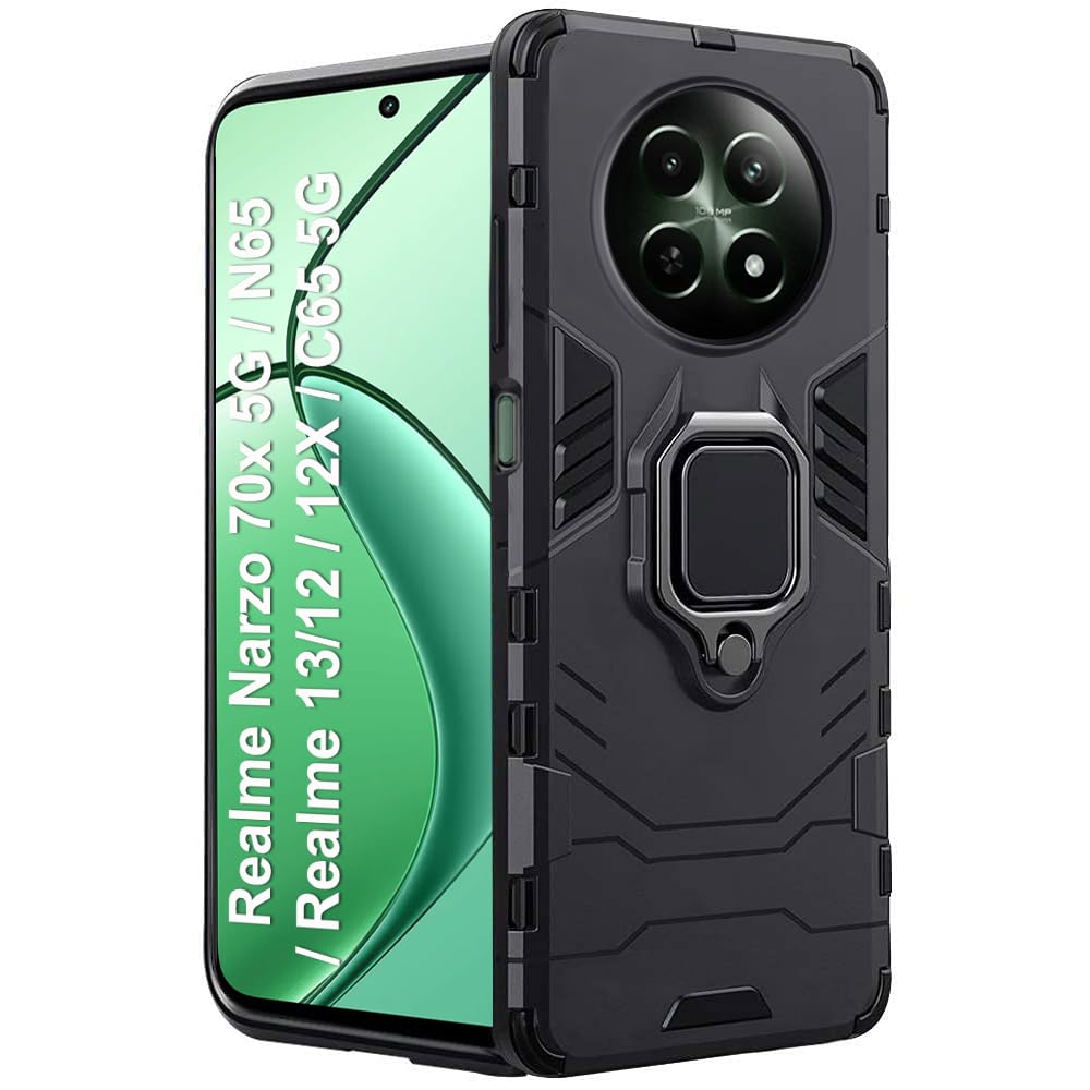 Perotect Tough Armor Bumper Back Case Cover for Realme 12 | Ring Holder & Kickstand in-Built | 360 Degree Protection Back Cover