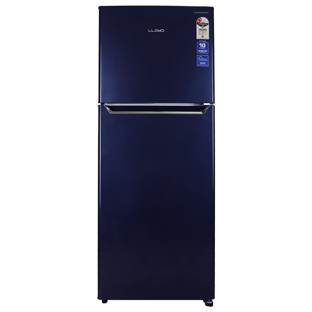 Lloyd Refrigerator 2 Star Automatic Double Door 310 L 2 Star Inverter Metallic Navy Toughened Glass