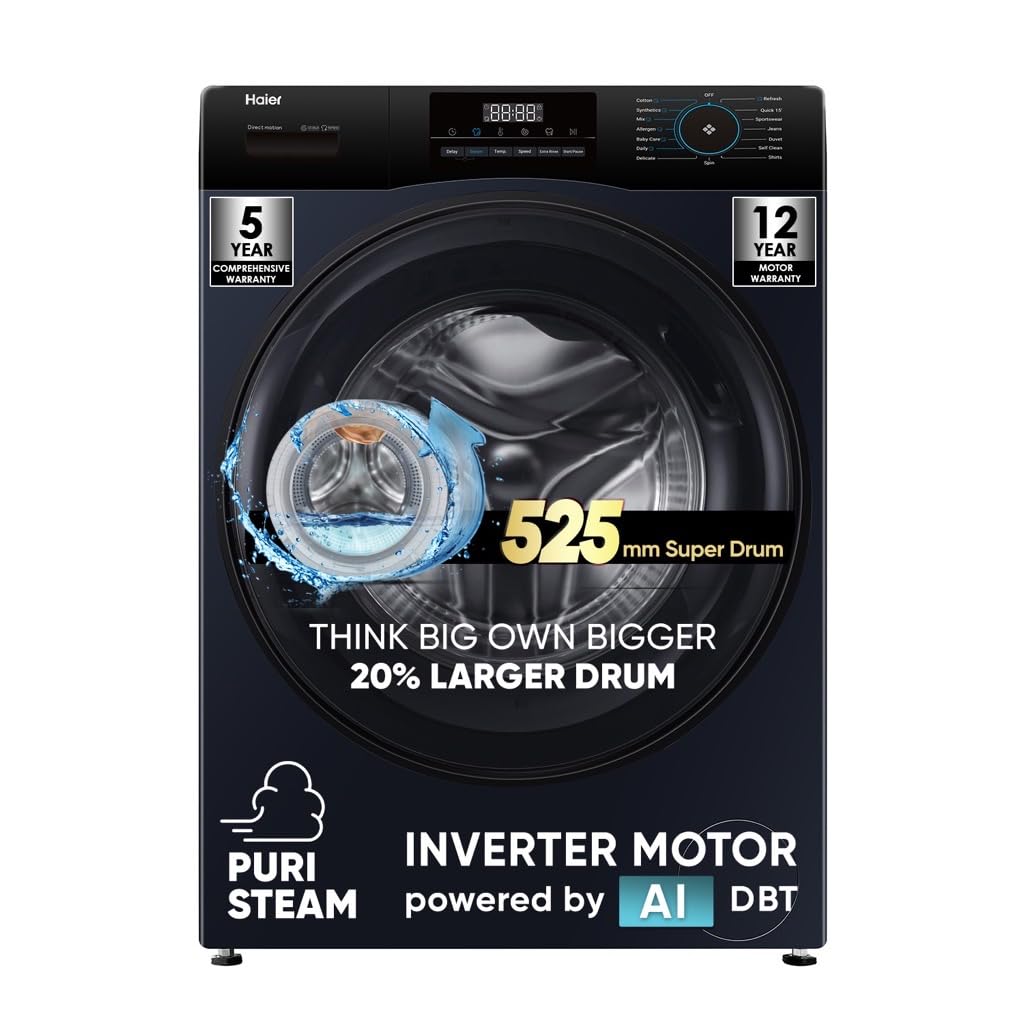 Haier 8 Kg 5 Star Inverter Motor AI DBT Technology Fully-Automatic Front Load Washing Machine
