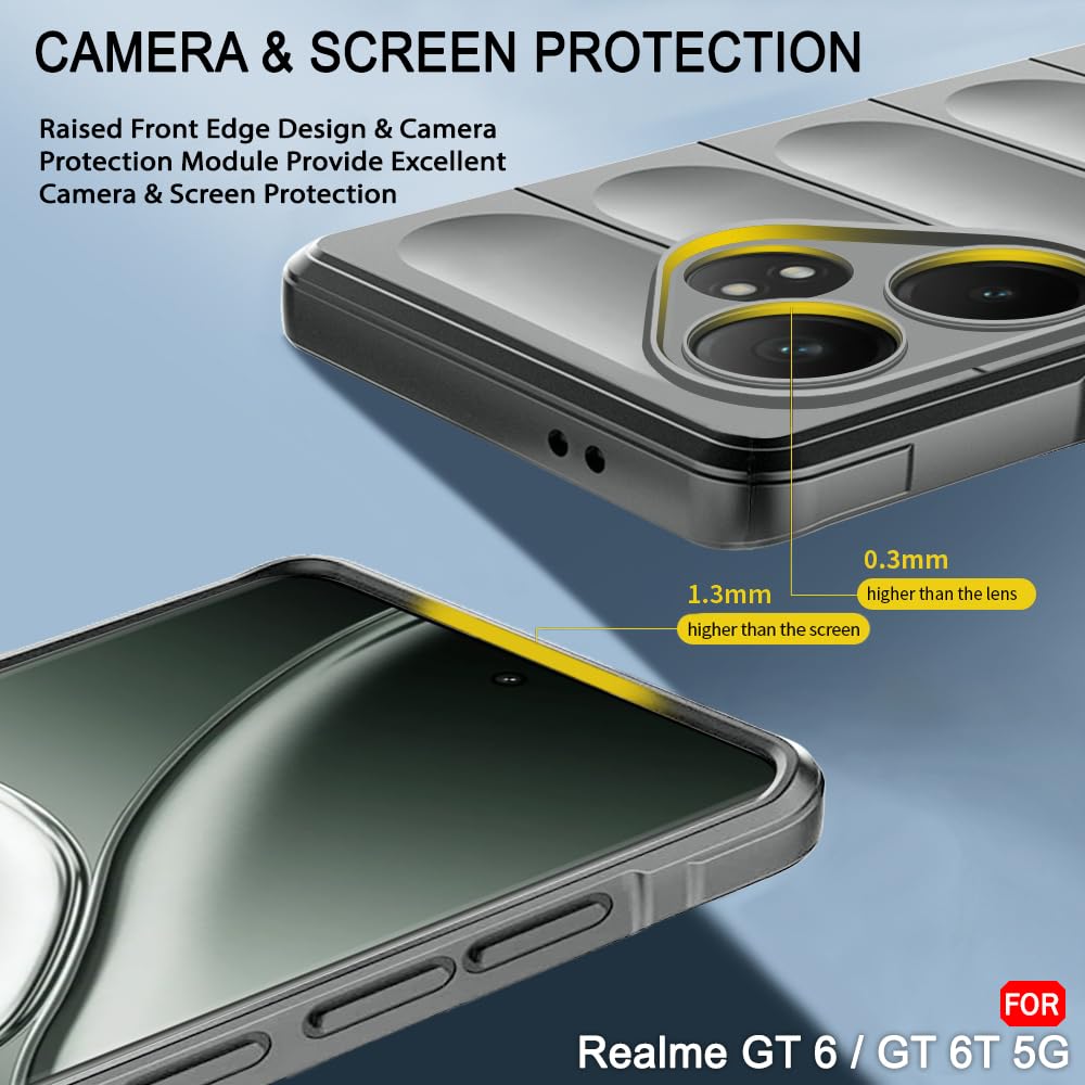 Protect Liquid Silicon Back Cover Case for Realme GT 6 / GT 6T 5G | Shockproof Military Grade Protection | Micro-Fibre Cloth On Inner Side | Anti-Slip Grip Realme GT 6T 5G Back Case