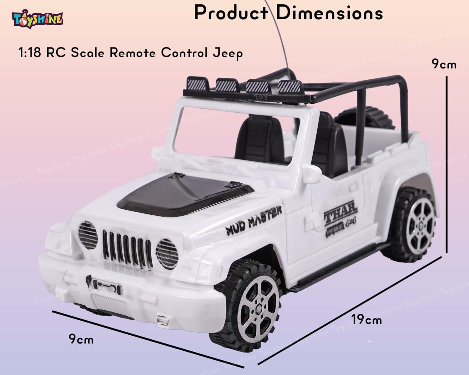 Toyshine 1:18 RC Scale Remote Control Rechargeable Wireless Toy Jeep with Lights