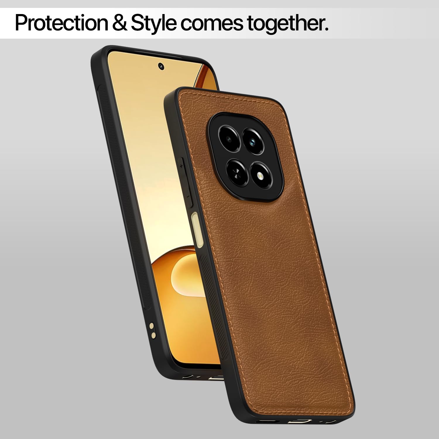 Protect Flexible Pu Leather | Full Camera Protection | Raised Edges | Super Soft-Touch | Bumper Case for Realme C63 5G