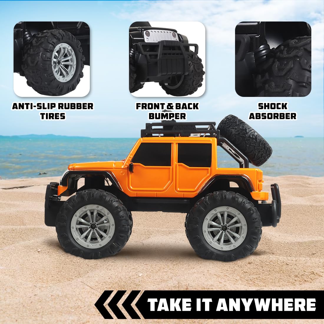 Wembley Monster Truck Remote Control Rc Car Offroad High Speed Racing Car For Kids With 2 Speed And 4 Headlight Modes