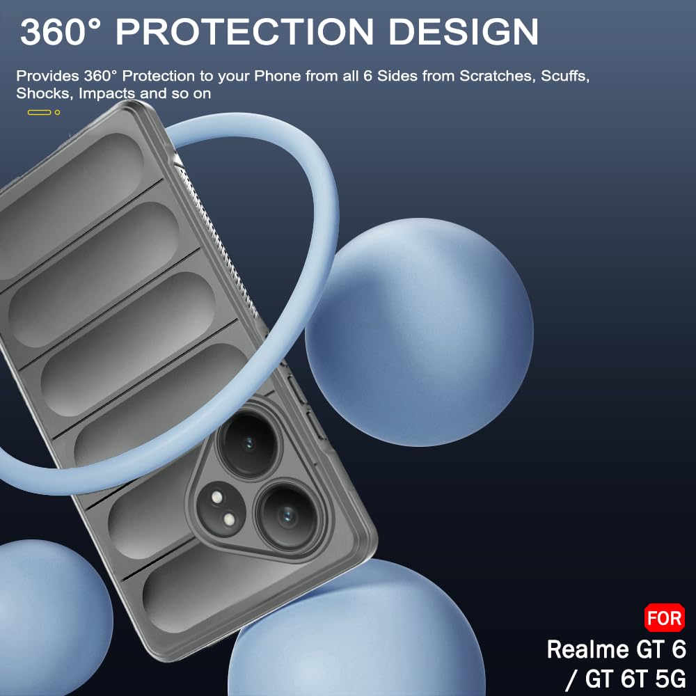 Protect Liquid Silicon Back Cover Case for Realme GT 6 / GT 6T 5G | Shockproof Military Grade Protection | Micro-Fibre Cloth On Inner Side | Anti-Slip Grip Realme GT 6T 5G Back Case