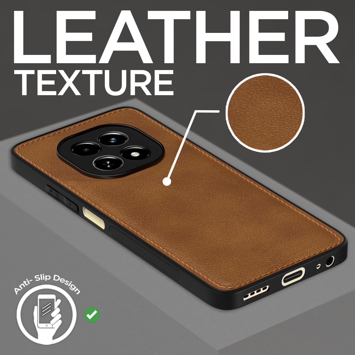 Protect Flexible Pu Leather | Full Camera Protection | Raised Edges | Super Soft-Touch | Bumper Case for Realme C63 5G