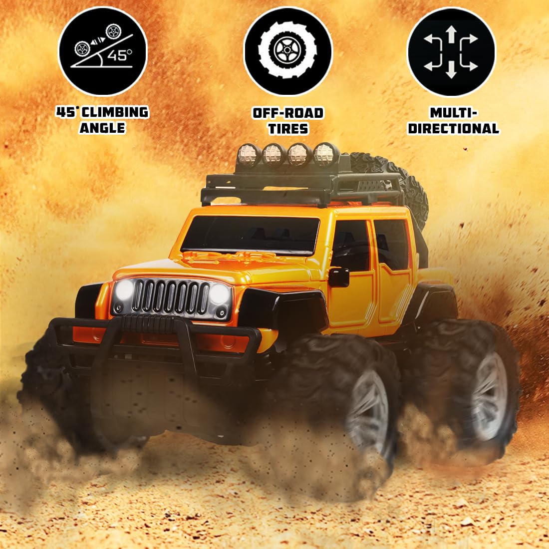 Wembley Monster Truck Remote Control Rc Car Offroad High Speed Racing Car For Kids With 2 Speed And 4 Headlight Modes