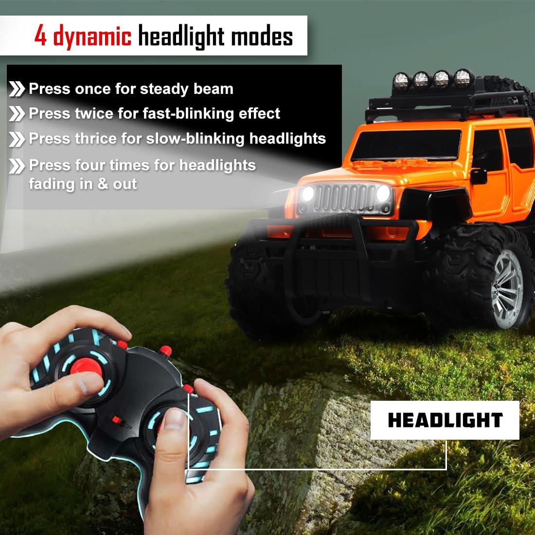 Wembley Monster Truck Remote Control Rc Car Offroad High Speed Racing Car For Kids With 2 Speed And 4 Headlight Modes