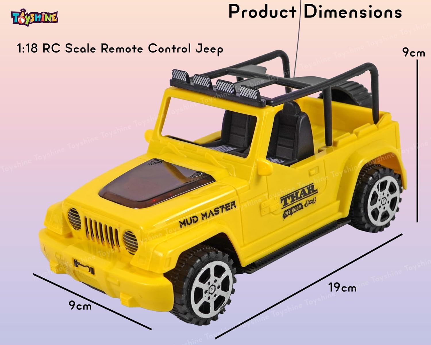 Toyshine 1:18 RC Scale Remote Control Rechargeable Wireless Toy Jeep with Lights