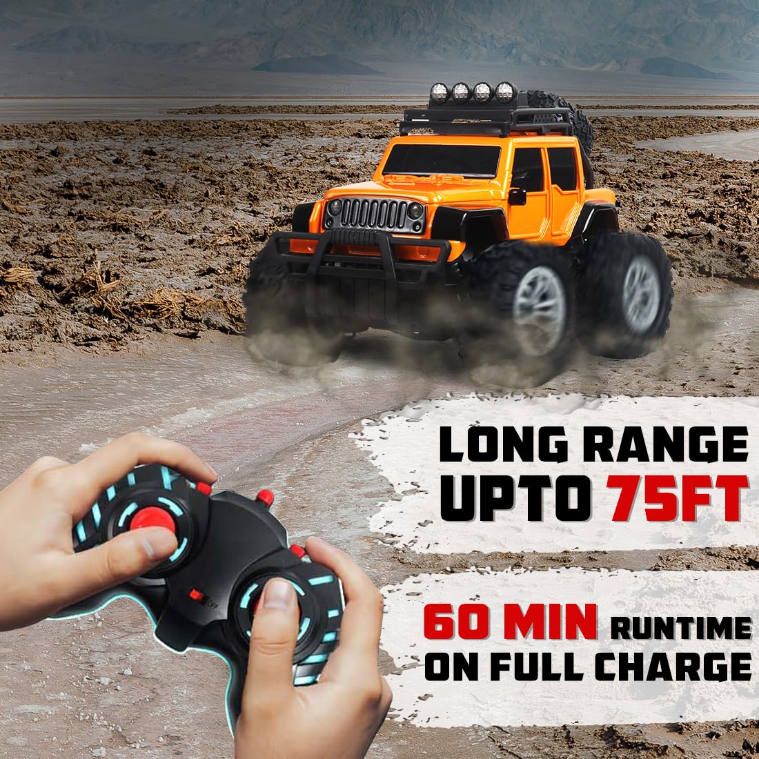 Wembley Monster Truck Remote Control Rc Car Offroad High Speed Racing Car For Kids With 2 Speed And 4 Headlight Modes