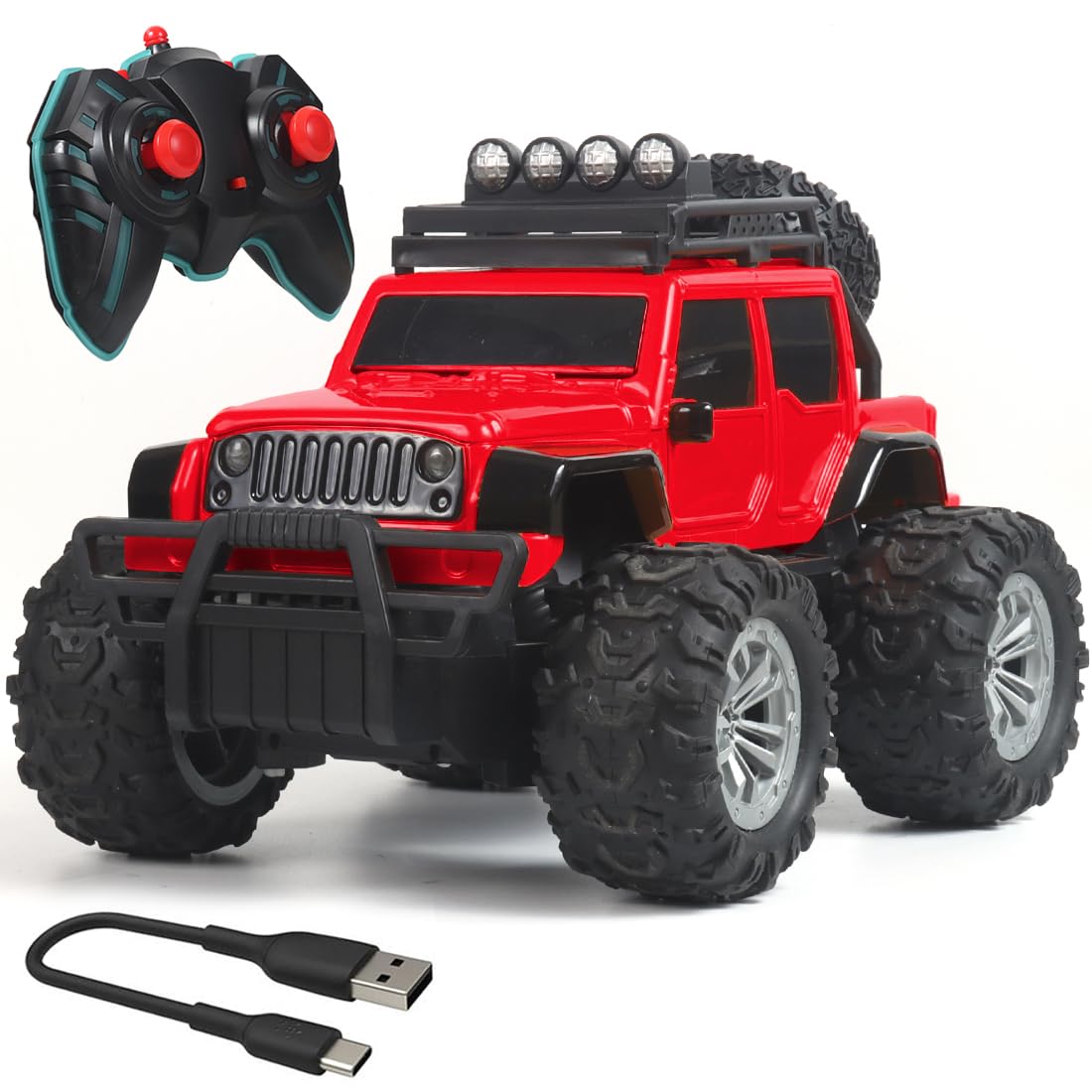 Wembley Monster Truck Remote Control Rc Car Offroad High Speed Racing Car For Kids With 2 Speed And 4 Headlight Modes