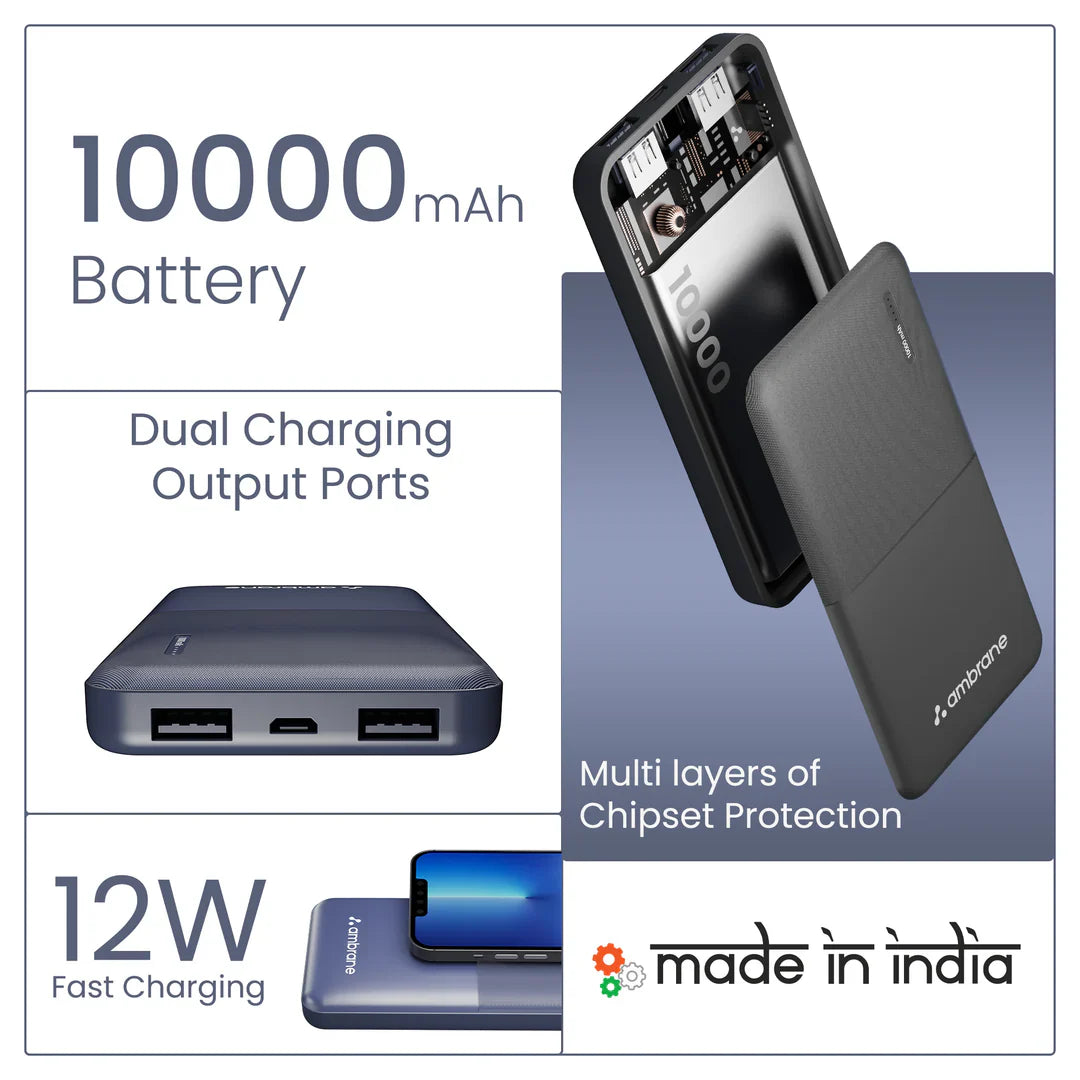 Ambrane 10000 mAh 12 W Capsule Compact Pocket Size Power Bank