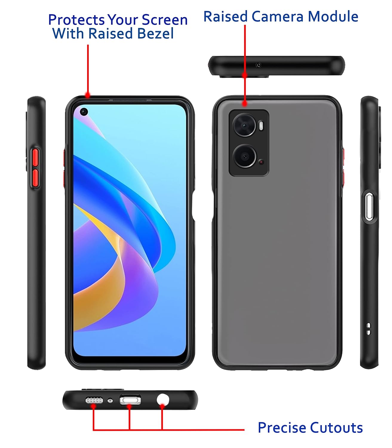 Protect Oppo A76 / Oppo A96 / Oppo A36 Back Cover | Hybrid Smoked Back | Full Camera Protection | Raised Edges | Super Soft-Touch | Bumper Case