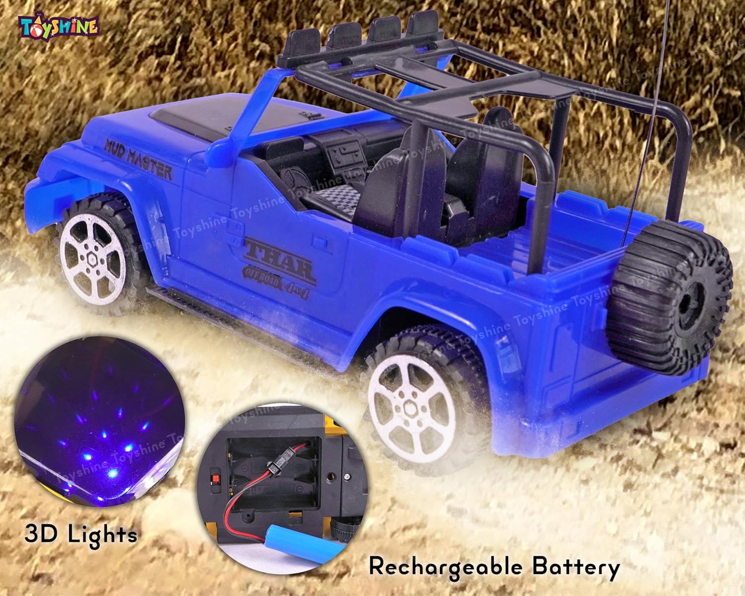 Toyshine 1:18 RC Scale Remote Control Rechargeable Wireless Toy Jeep with Lights