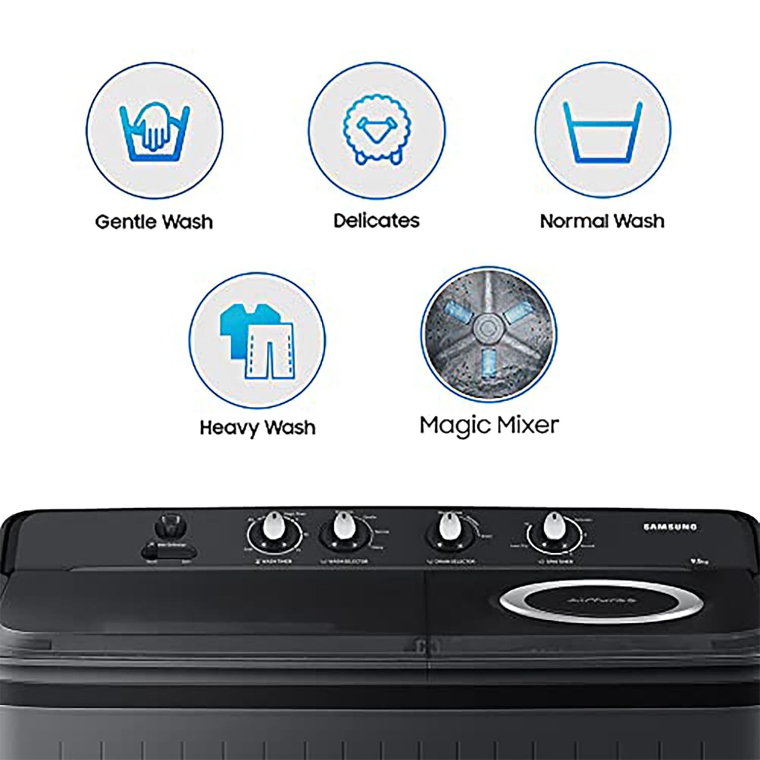 Samsung 9.5 kg, 5 Star, Hexa Storm Pulsator, Semi-Automatic Top Load Washing Machine