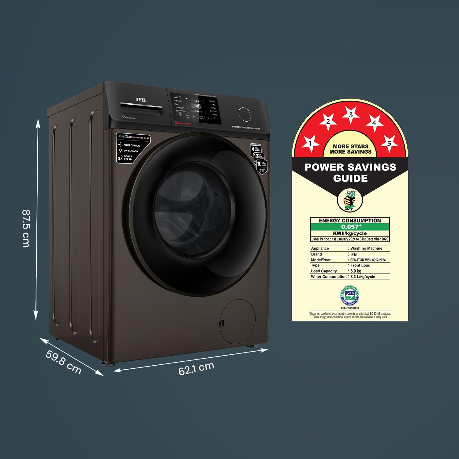 IFB 8 Kg 5 Star Powered by AI with 9 Swirl Wash, WiFi, Fully Automatic Front Load Washing Machine